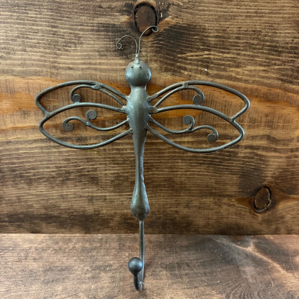 Vintage Rustic Cast Iron Dragonfly Wall Hook Decorative Metal Hanger Bronze